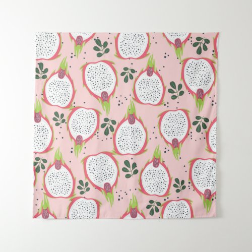 Tropical Pitaya Fruit Leaves Seamless Tapestry