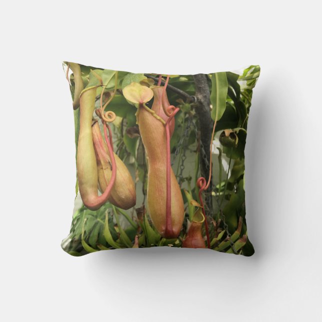 Tropical Pitcher Plant Throw Pillow (Front)