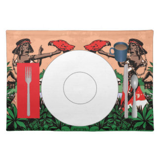 Tropical place mat with correct placement of stuff