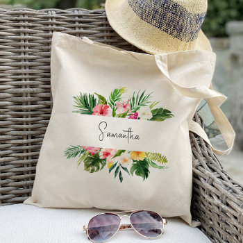 Tropical Plam Floral Bridesmaid Personalized Tote Bag by Precious_Presents at Zazzle