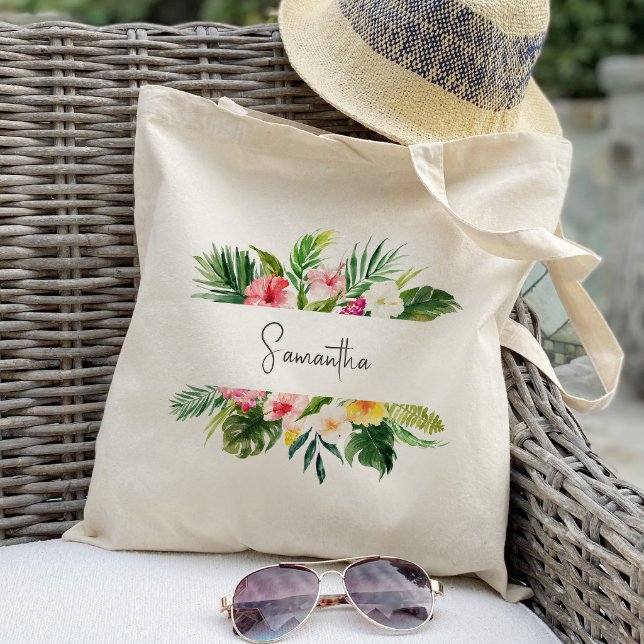 Tropical Plam Floral Bridesmaid Personalized Tote Bag