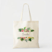 Tropical Plam Floral Bridesmaid Personalized Tote Bag (Front)