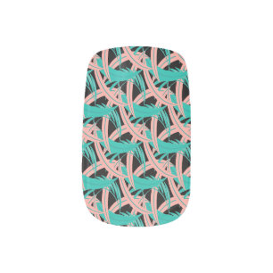 Tropical Plam Leaf Black Teal Minx Nail Art