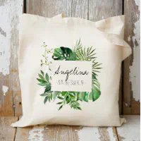 Tropical Leaf Monstera Print Personalized Beach Tote Bag