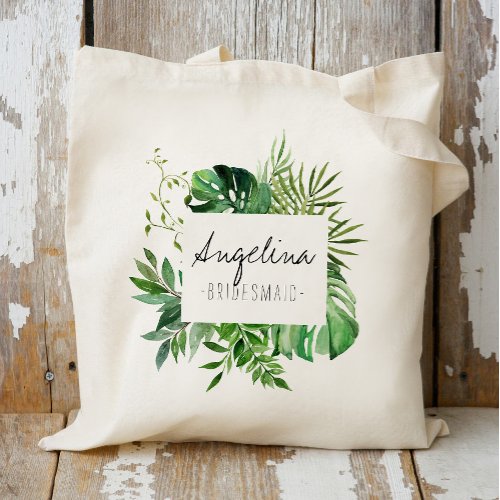 Tropical Plam Leaf Personalized Bridesmaid Tote Bag