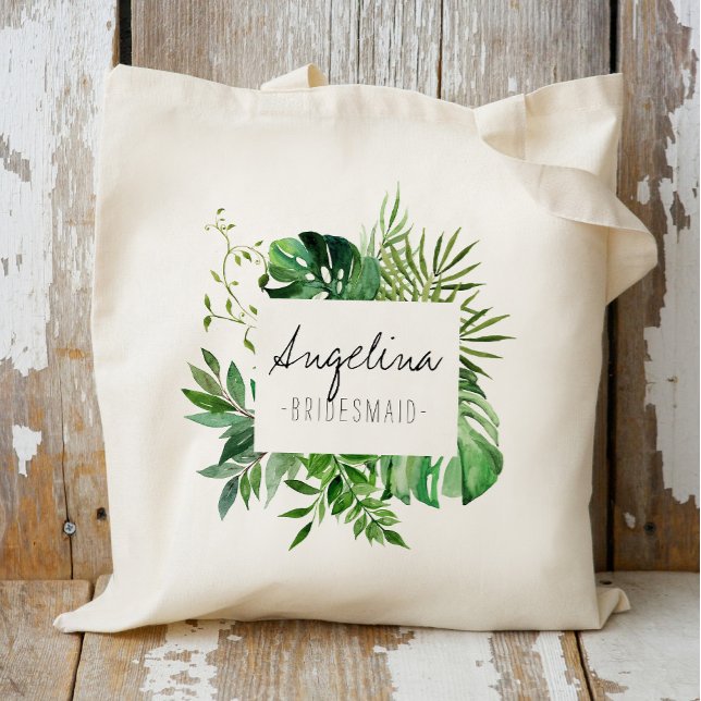Tropical Plam Leaf Personalized Bridesmaid Tote Bag (Creator Uploaded)