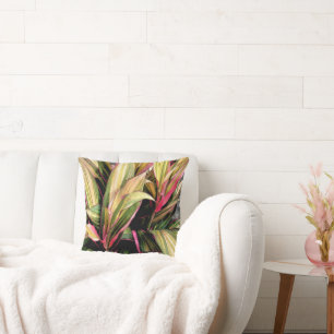 TROPICAL PLANT/CORDYLINE/GREEN YELLOW AND PINK COL THROW PILLOW