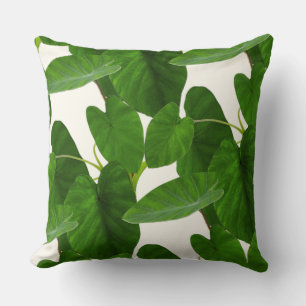 Tropical plant green leaves on ivory throw pillow