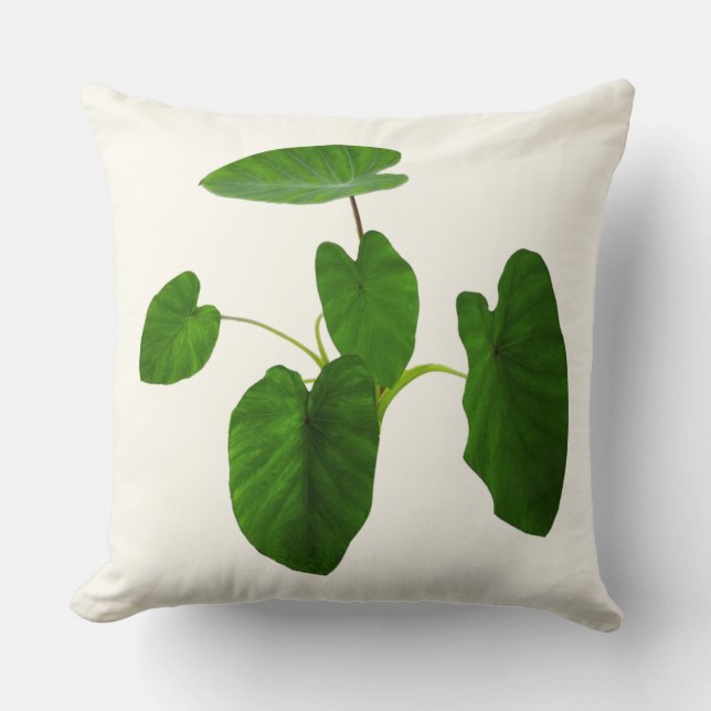 Tropical plant green leaves on ivory throw pillow (Front)