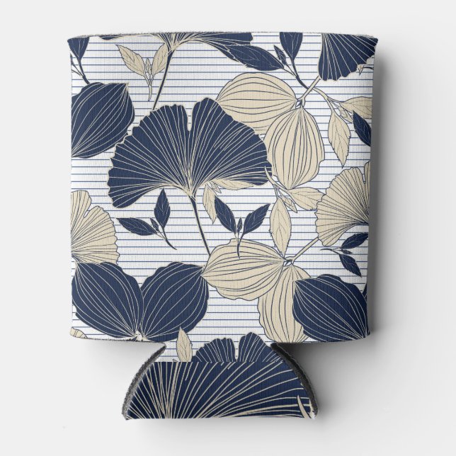 Tropical Plant Leaf Seamless Pattern Can Cooler (Front)