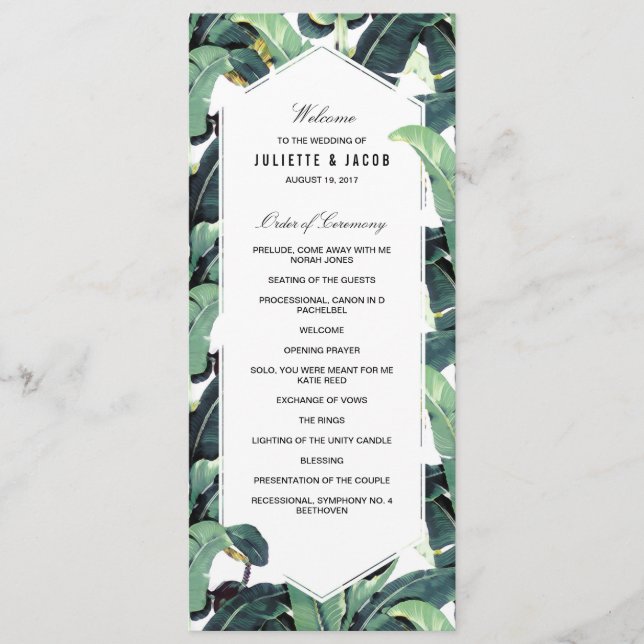 Tropical Plantation Wedding Ceremony Program (Front)
