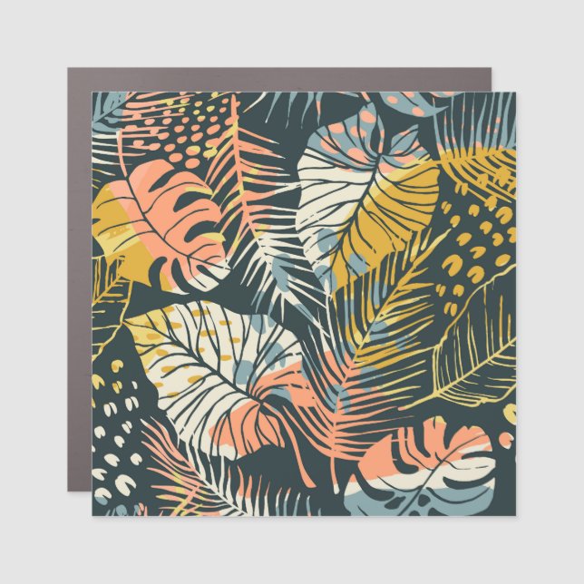 Tropical plants: abstract artistic pattern. car magnet (Front)