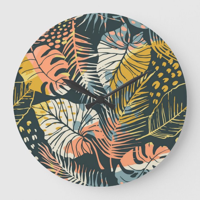 Tropical plants: abstract artistic pattern. large clock (Front)