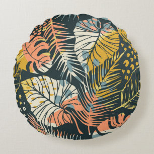 Tropical plants: abstract artistic pattern. round pillow