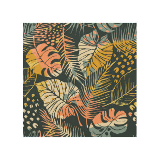 Tropical plants: abstract artistic pattern. wood wall art