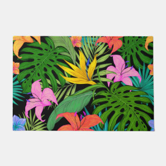 Tropical Plants and Colorful Flowers Doormat