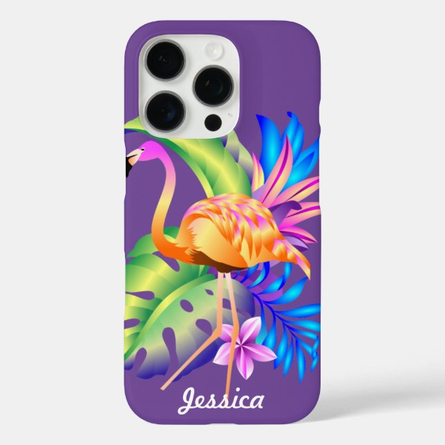 Tropical Plants and Flamingo Purple Personalised Case-Mate iPhone Case (Back)