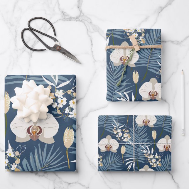 Tropical plants and flowers pattern wrapping paper sheets (Front)
