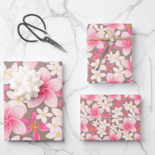 Tropical plants and flowers pattern wrapping paper sheets