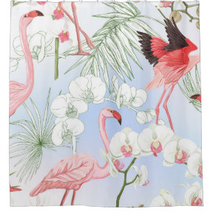 Tropical plants and flowers. Seamless pattern, bac Shower Curtain