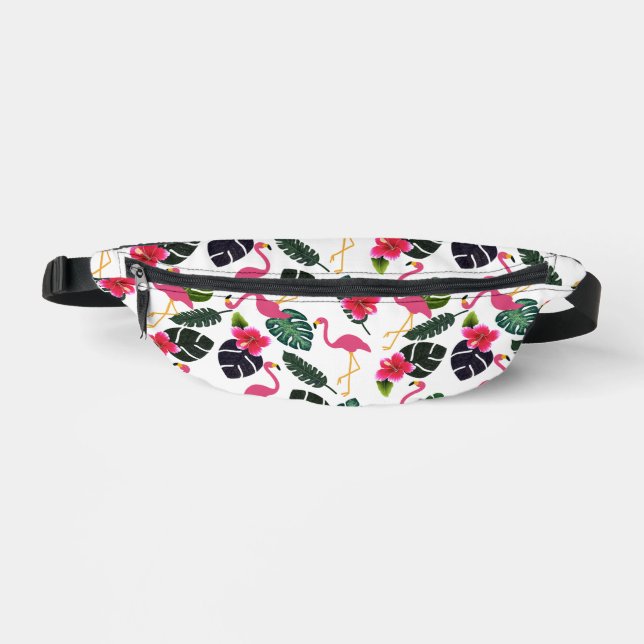 Tropical Plants and Pink Flamingos Customize Fanny Pack (Front)