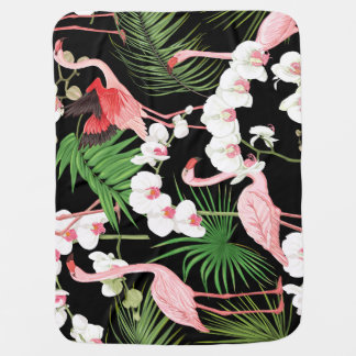Tropical Plants Birds Colored Illustration Baby Blanket