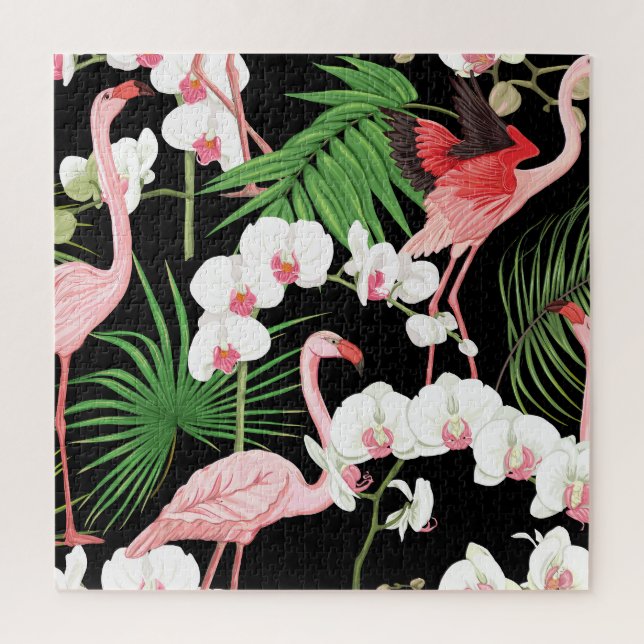 Tropical Plants Birds Colored Illustration Jigsaw Puzzle (Vertical)