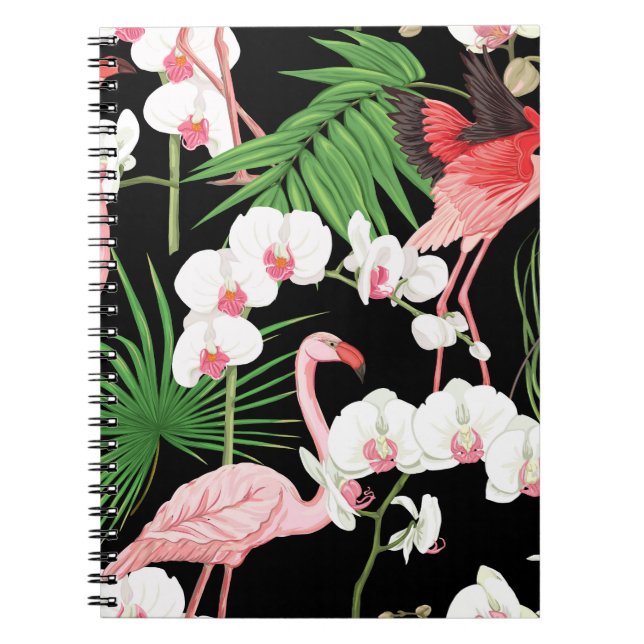 Tropical Plants Birds Colored Illustration Notebook (Front)