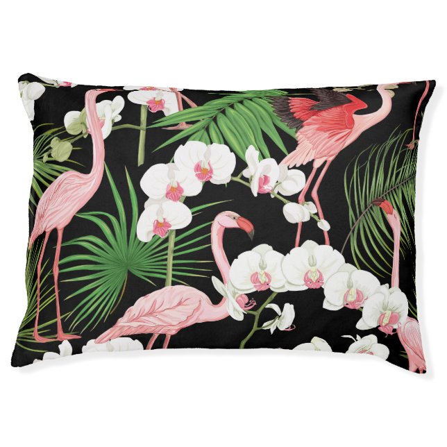 Tropical Plants Birds Colored Illustration Pet Bed (Front)