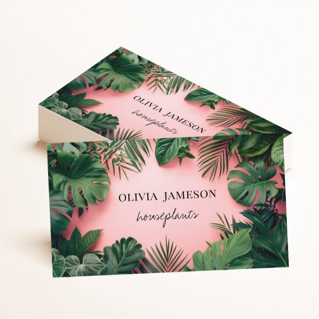 Tropical plants botanical houseplant nursery pink business card (Creator Uploaded)