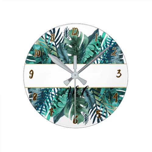 Tropical Plants Botanical Leaves Tropics Chic Round Clock