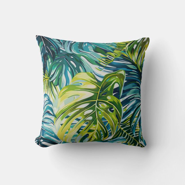 Tropical Plants Floral Pattern Throw Pillow (Front)
