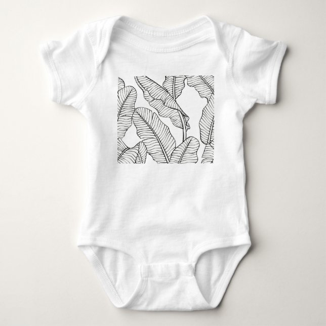 Tropical plants, flowers, jungle sketch. baby bodysuit (Front)