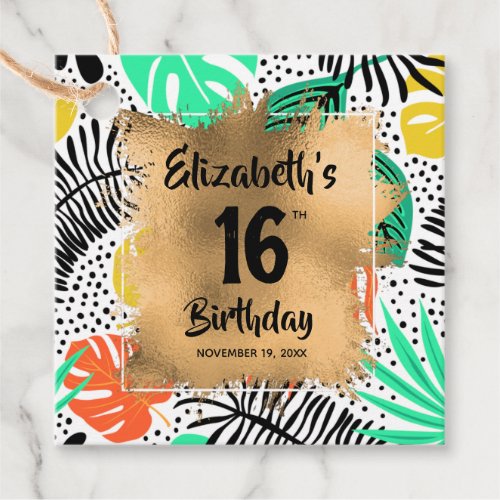 Tropical Plants Gold 16th Birthday Personalized Favor Tags