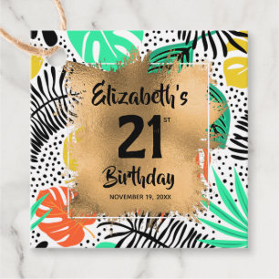 Tropical Plants Gold 21st Birthday Personalized Favor Tags