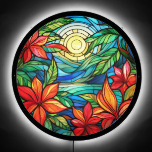 Tropical plants in moonlight stained glass art