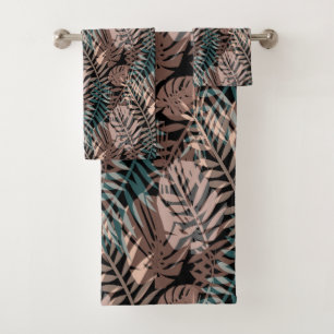 Tropical plants, jungle, tropics , beige ,leaves  bath towel set