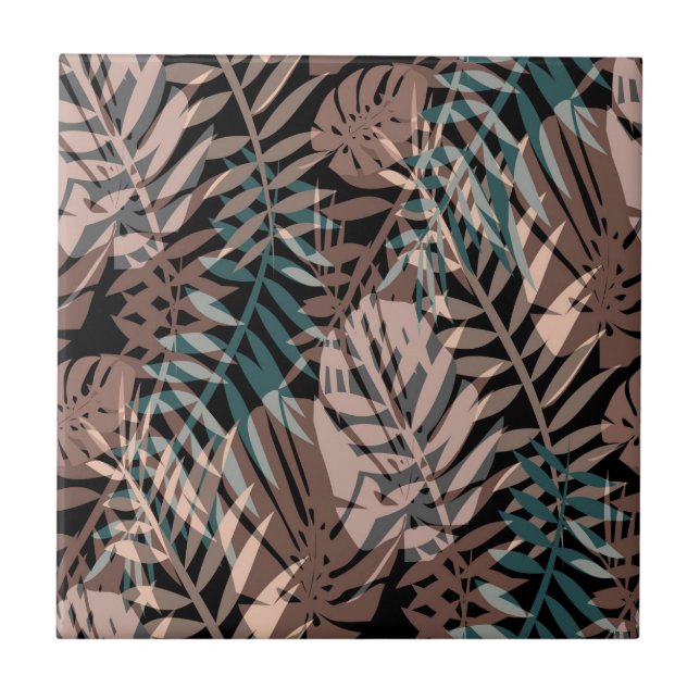 Tropical plants, jungle, tropics , beige ,leaves  ceramic tile (Front)