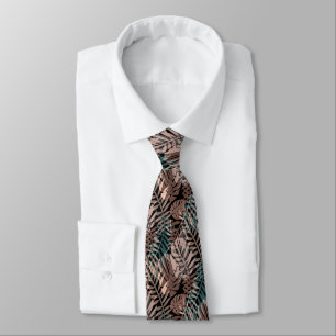 Tropical plants, jungle, tropics , beige ,leaves   neck tie