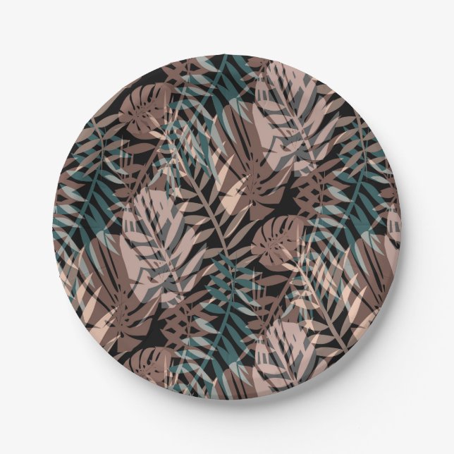 Tropical plants, jungle, tropics , beige ,leaves  paper plates (Front)