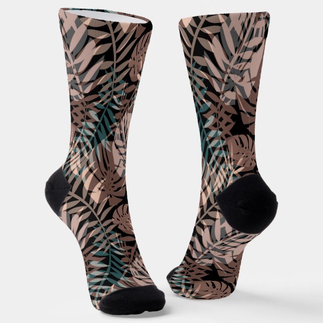 Tropical plants, jungle, tropics , beige ,leaves   socks (Angled)