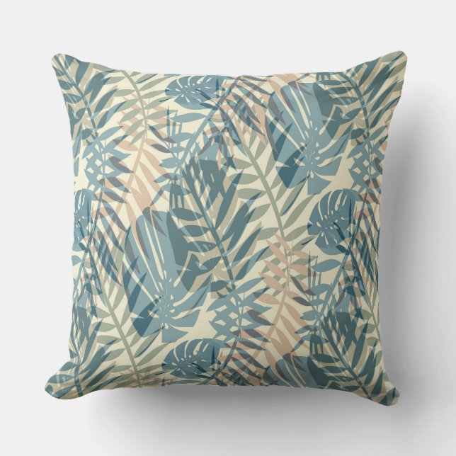 Tropical plants, jungle, tropics , beige ,leaves  throw pillow (Front)