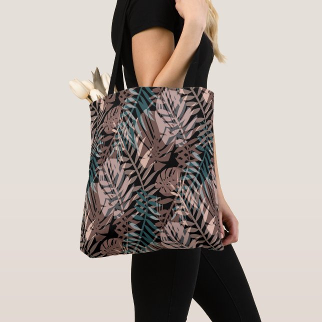 Tropical plants, jungle, tropics , beige ,leaves  tote bag (Close Up)