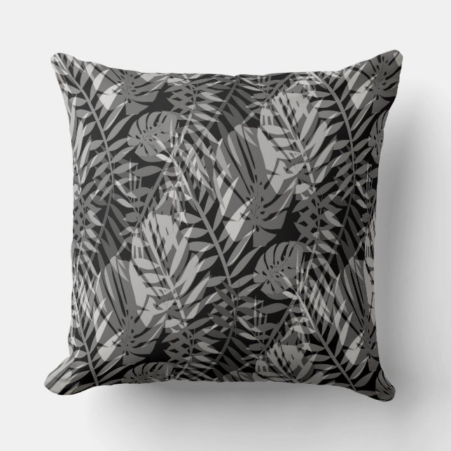 Tropical plants, jungle, tropics , gray  throw pillow (Front)