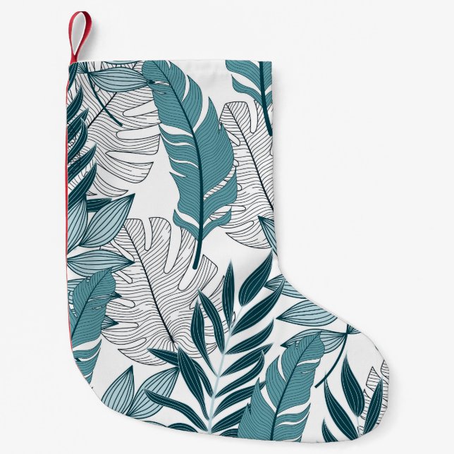 Tropical Plants Leaves Vintage Wallpaper. Small Christmas Stocking (Front)