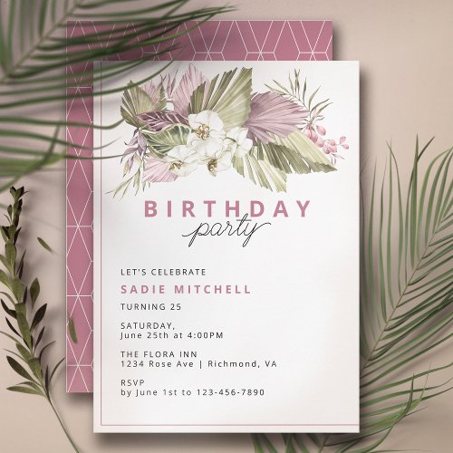 Tropical Plants Magenta Dark Pink Summer Birthday Invitation