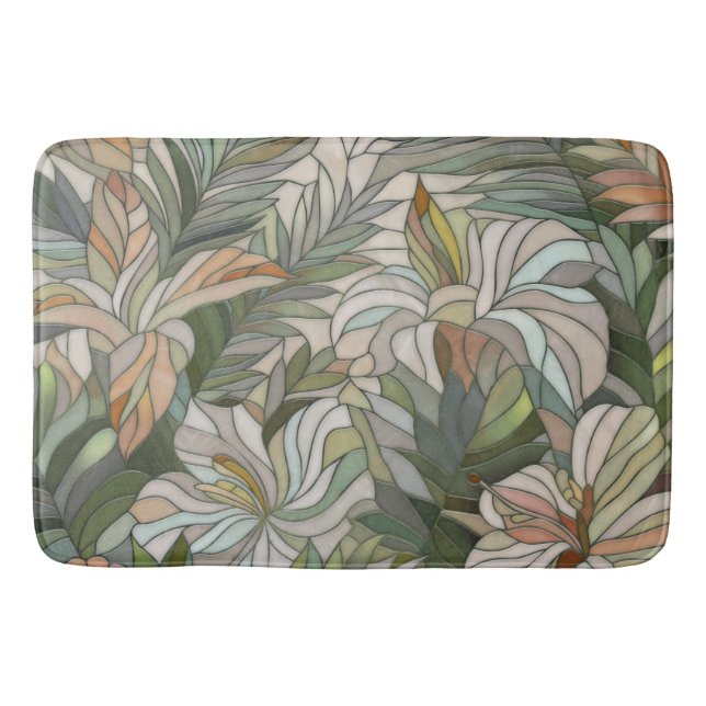 Tropical plants Mosaic Digital Art Bath Mat (Front)