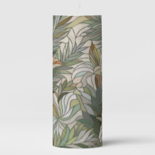 Tropical plants Mosaic Digital Art Pillar Candle