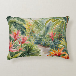 Tropical Plants Palm Trees Flowers Accent Pillow