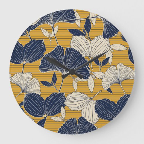 Tropical Plants Seamless Leaf Pattern Large Clock